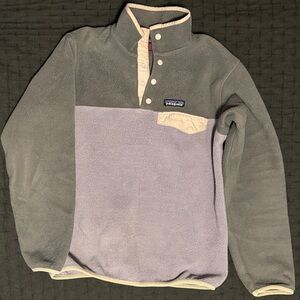 Patagonia Men's Gray and Lavender Crewneck Sweater